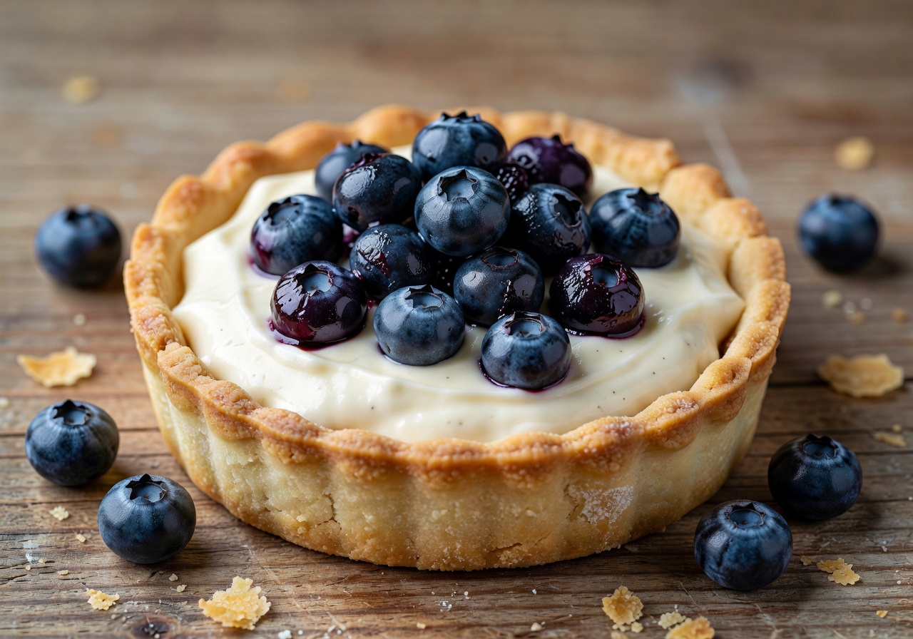 Berry tart with wild blueberries and pastry cream