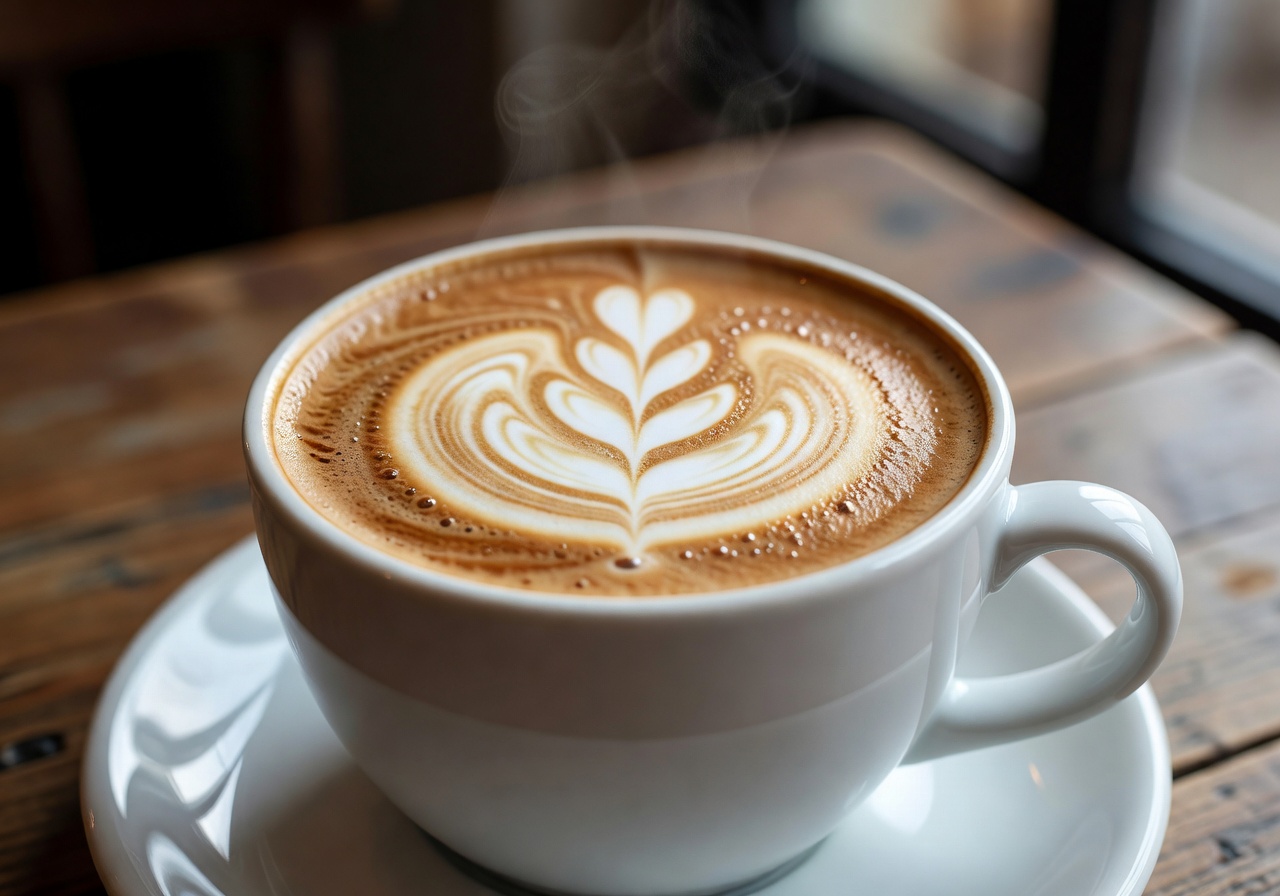 Cappuccino with latte art foam pattern