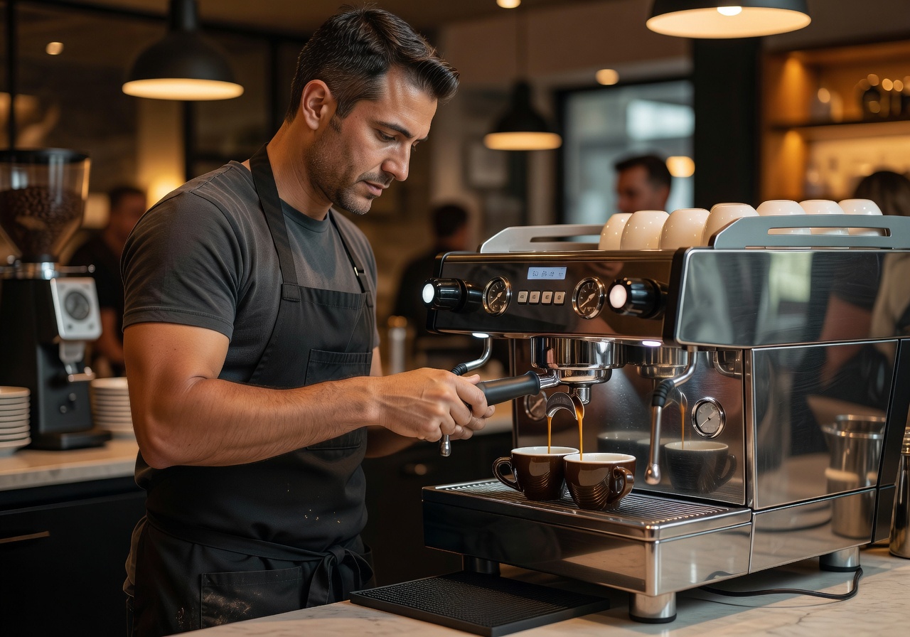 Close up of rich espresso shot in small ceramic cup with crema on top