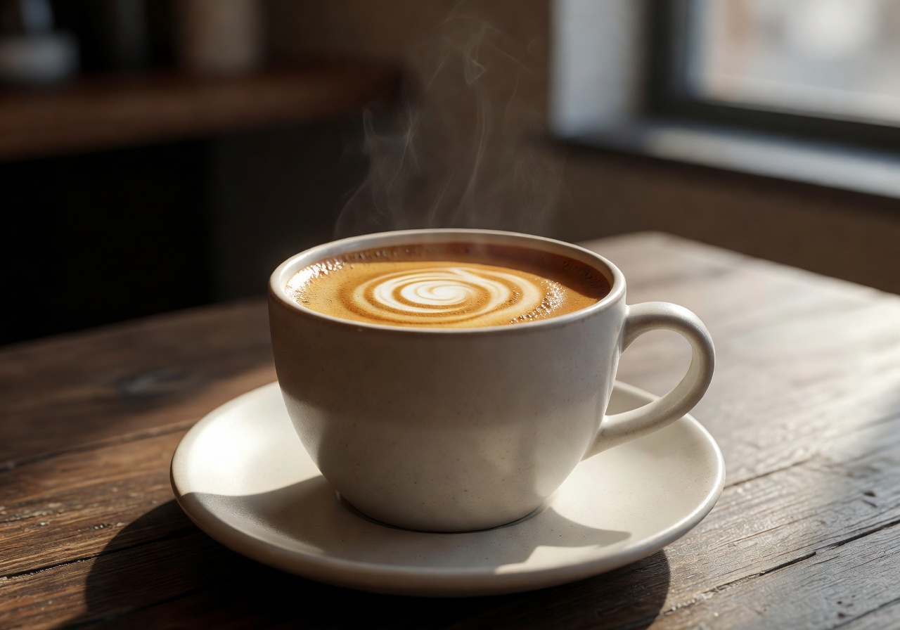 Espresso shot with golden crema in ceramic cup